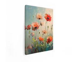 Artaza Canvas Schilderij Klaprozen - 60x80 cm - Wanddecoratie Bloemen Olieverf - Muurdecoratie Schilderij Bloemen - Decoratie Woonkamer
