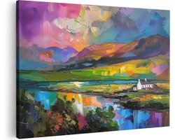 Artaza Canvas Schilderij Kleurrijk Huis in Schotland - Schotland - 30x20 cm - Klein - Wanddecoratie Woonkamer - Schilderijen - Muurdecoratie