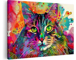 Artaza Canvas Schilderij Kleurrijk Kunstwerk van een Kat - Dieren - 30x20 cm - Klein - Wanddecoratie Woonkamer - Schilderijen - Muurdecoratie