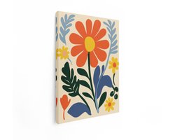 Artaza Canvas Schilderij Kleurrijke Abstracte Bloemen en Bladeren in een Speelse - Moderne Stijl - 30x40 cm - Klein - Wanddecoratie Woonkamer - Schilderijen - Muurdecoratie