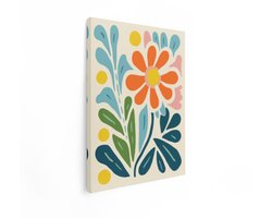Artaza Canvas Schilderij Kleurrijke Abstracte Bloemen en Bladeren in een Speelse - Moderne Stijl - 30x40 cm - Klein - Wanddecoratie Woonkamer - Schilderijen - Muurdecoratie