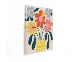 Artaza Canvas Schilderij Kleurrijke Abstracte Bloemen in een Gele Vaas - Moderne Illustratie - 30x40 cm - Klein - Wanddecoratie Woonkamer - Schilderijen - Muurdecoratie