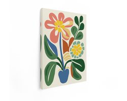 Artaza Canvas Schilderij Kleurrijke Abstracte Bloemen in een Vaas met Levendige Patronen en Bladeren - 30x40 cm - Klein - Wanddecoratie Woonkamer - Schilderijen - Muurdecoratie