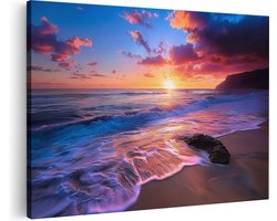 Artaza Canvas Schilderij Kleurrijke Zonsondergang op een Strand - 30x20 cm - Klein - Wanddecoratie Woonkamer - Schilderijen - Muurdecoratie