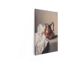 Artaza Canvas Schilderij Koperen Kan - 20x30 cm - Wanddecoratie Stilleven - Muurdecoratie Oude Meesters - Schilderijen Op Canvas Brocante