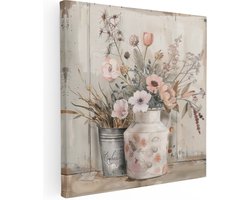 Artaza Canvas Schilderij Kunstwerk van Bloemen in een Vaas - Bloemen - 50x50 cm - Wanddecoratie Woonkamer - Schilderijen - Muurdecoratie