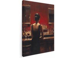 Artaza Canvas Schilderij Kunstwerk van een Vrouw aan een Bar - 30x40 cm - Klein - Wanddecoratie Woonkamer - Schilderijen - Muurdecoratie