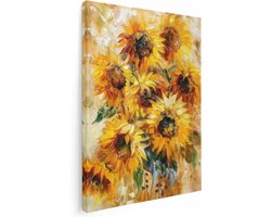 Artaza Canvas Schilderij Kunstwerk van Zonnebloemen in een Vaas - 30x40 cm - Klein - Wanddecoratie Woonkamer - Schilderijen - Muurdecoratie