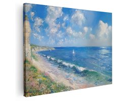 Artaza Canvas Schilderij Kustlandschap - 160x120 cm - Groot - Wanddecoratie Zee - Muurdecoratie Impressionisme - Decoratie Zeilboot Strand - Kamer Accessoires