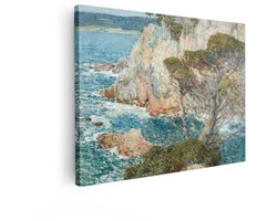 Artaza Canvas Schilderij Kustlijn - 120x90 cm - Wanddecoratie Zee - Muurdecoratie Landschap - Decoratie Impressionisme Pijnbomen - Blauw