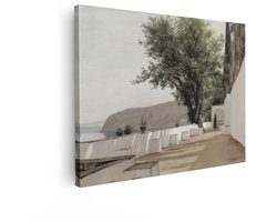 Artaza Canvas Schilderij Landschap - 120x90 cm - Wanddecoratie Mediterraan Terras - Muurdecoratie Vintage Zeezicht - Decoratie Woonkamer