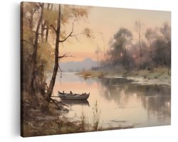 Artaza Canvas Schilderij Landschap - 150x100 cm - Groot - Wanddecoratie Natuur - Muurdecoratie Zonsondergang - Decoratie Schilderij Boot - Romantisch