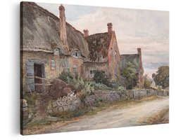 Artaza Canvas Schilderij Landschap - 180x120 cm - Groot - Wanddecoratie Engels Plattelandshuis - Muurdecoratie Vintage - Decoratie Rieten Dak Cottage