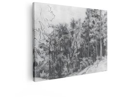 Artaza Canvas Schilderij Landschap - 40x30 cm - Wanddecoratie Bos - Muurdecoratie Bomen - Kamer Accessoires Zwart Wit