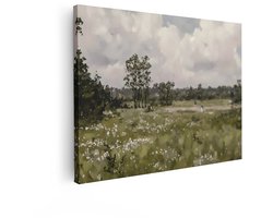Artaza Canvas Schilderij Landschap - 80x60 cm - Wanddecoratie Natuur - Muurdecoratie Bloemenveld - Decoratie Woonkamer Impressionisme