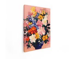 Artaza Canvas Schilderij Levendige Boeket Bloemen in een Vaas met Abstracte Achtergrond - 30x40 cm - Klein - Wanddecoratie Woonkamer - Schilderijen - Muurdecoratie