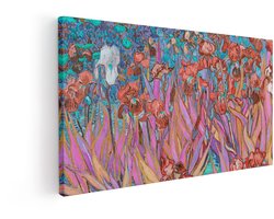 Artaza Canvas Schilderij Levendige Irissen in een Impressionistische Tuin met Dikke Verfstreken - 120x60 cm - Groot - Wanddecoratie Woonkamer - Schilderijen - Muurdecoratie