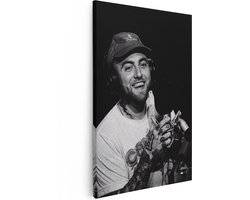 Artaza Canvas Schilderij Mac Miller in het Zwart Wit - 60x90 cm - Wanddecoratie Woonkamer - Schilderijen - Muurdecoratie