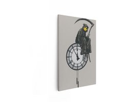 Artaza Canvas Schilderij Magere Hein - 80x120 cm - Wanddecoratie Banksy - Muurdecoratie Big Ben Klok - Decoratie Zwart Wit