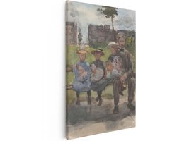 Artaza Canvas Schilderij Man met Drie Meisjes op een Bank in het Oosterpark te Amsterdam - Isaac Israels - 60x90 - Kunst - Canvas Print - Muurdecoratie