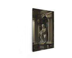 Artaza Canvas Schilderij Marmeren Beeld - 20x30 cm - Wanddecoratie Klassieke Vrouw - Muurdecoratie Grieks - Decoratie Zuilen - Kamer Accessoires