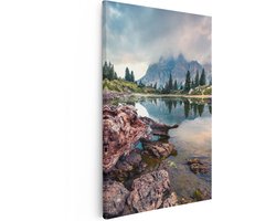 Artaza Canvas Schilderij Meer Met Rotsen In De Alpen Bergen - 80x120 cm - Groot - Wanddecoratie Woonkamer - Schilderijen - Muurdecoratie
