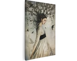 Artaza Canvas Schilderij Meisje met een Boom op haar Hoofd - 20x30 cm - Klein - Wanddecoratie Woonkamer - Schilderijen - Muurdecoratie