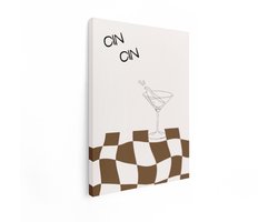 Artaza Canvas Schilderij Minimalistische Illustratie van een Cocktailglas met "Cin Cin" Tekst - 30x40 cm - Klein - Wanddecoratie Woonkamer - Schilderijen - Muurdecoratie