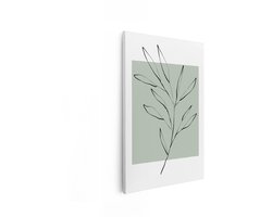 Artaza Canvas Schilderij Minimalistische Tak met Bladeren in Lijnkunst op Pastelgroene Achtergrond - 40x60 cm - Wanddecoratie Woonkamer - Schilderijen - Muurdecoratie
