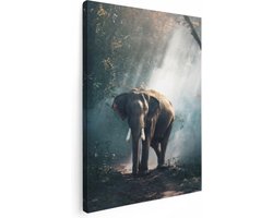 Artaza Canvas Schilderij Olifant In Het Bos Met Zonneschijn - 60x80 - Foto Op Canvas - Canvas Print