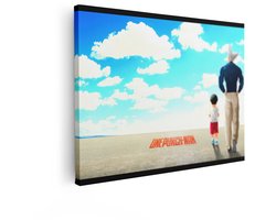 Artaza Canvas Schilderij One Punch Man - Garou en Tareo Lopen onder een Felblauwe Hemel met Wolken - 80x60 cm - Wanddecoratie Woonkamer - Schilderijen - Muurdecoratie
