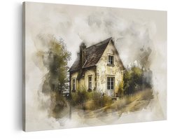 Artaza Canvas Schilderij Oud Huisje - 60x40 cm - Wanddecoratie Landelijk - Muurdecoratie Landschap - Decoratie Verweerde Gevel