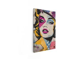 Artaza Canvas Schilderij Pop Art Portret van een Vrouw met Felle Kleuren en Grafische Elementen - 60x90 cm - Wanddecoratie Woonkamer - Schilderijen - Muurdecoratie