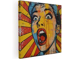 Artaza Canvas Schilderij Pop Art Vrouw - 100x100 cm - Groot - Wanddecoratie De Schreeuw - Muurdecoratie Vintage - Retro Schilderij Geel