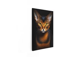 Artaza Canvas Schilderij Portret van een Abessijnse Kat met Gele Ogen en een Zwarte Achtergrond - 80x120 cm - Groot - Wanddecoratie Woonkamer - Schilderijen - Muurdecoratie