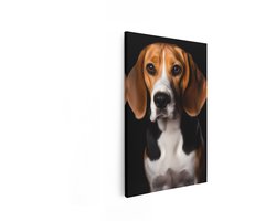 Artaza Canvas Schilderij Portret van een Lieve Beagle Hond met Bruine Ogen en Lange Oren op Zwarte Achtergrond - 80x120 cm - Groot - Wanddecoratie Woonkamer - Schilderijen - Muurdecoratie