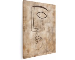 Artaza Canvas Schilderij Portret van het Gezicht van een Vrouw op een Beige Achtergrond - 60x80 cm - Wanddecoratie Woonkamer - Schilderijen - Muurdecoratie