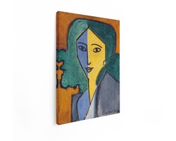 Artaza Canvas Schilderij Portret van Madame Matisse in een Gestileerde - Kleurrijke Stijl - 60x80 cm - Wanddecoratie Woonkamer - Schilderijen - Muurdecoratie