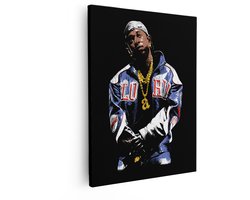 Artaza Canvas Schilderij Rapper A$Ap Rocky in Zijn Kenmerkende Stijl met Gouden Kettingen en een Bomberjack - 80x100 cm - Groot - Wanddecoratie Woonkamer - Schilderijen - Muurdecoratie