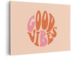 Artaza Canvas Schilderij Retro "Good Vibes" Tekst in een Cirkel met Warme Kleuren - 30x20 cm - Klein - Wanddecoratie Woonkamer - Schilderijen - Muurdecoratie