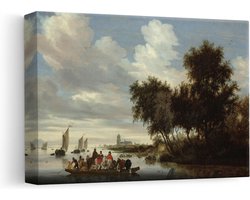 Artaza Canvas Schilderij Rivierlandschap met een Veerboot - Salomon van Ruysdael - 30x20 - Klein - Kunst - Canvas Print