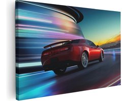 Artaza Canvas Schilderij Rode Sportwagen Auto In De Stad - 90x60 - Foto Op Canvas - Canvas Print - Muurdecoratie