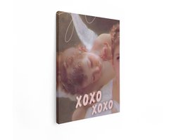 Artaza Canvas Schilderij Romantische Engel met Vleugels en 'Xoxo' Tekst - Klassieke Kunststijl - 60x80 cm - Wanddecoratie Woonkamer - Schilderijen - Muurdecoratie