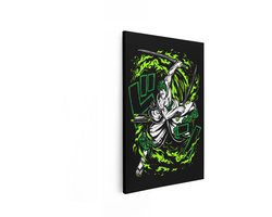 Artaza Canvas Schilderij Roronoa Zoro - Animepersonage met Drie Zwaarden en Groene Vlammen - 40x60 cm - Wanddecoratie Woonkamer - Schilderijen - Muurdecoratie