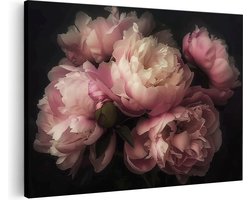 Artaza Canvas Schilderij Roze Pioenrozen in een Vaas op een Zwarte Achtergrond - Bloemen - 120x80 cm - Groot - Wanddecoratie Woonkamer - Schilderijen - Muurdecoratie