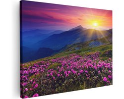 Artaza Canvas Schilderij Roze Rhododendron Bloemenveld - Bergen - 40x30 - Klein - Foto Op Canvas - Canvas Print