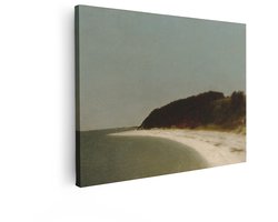 Artaza Canvas Schilderij Rustige Kustlijn met Golven Die Zachtjes op het Zandstrand Slaan onder een Heldere Hemel - 40x30 cm - Klein - Wanddecoratie Woonkamer - Schilderijen - Muurdecoratie