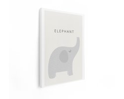 Artaza Canvas Schilderij Schattige Grijze Olifant met Tekst 'Elephant' in Minimalistische Stijl - 90x120 cm - Groot - Wanddecoratie Woonkamer - Schilderijen - Muurdecoratie