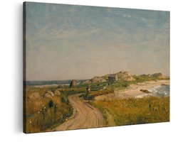 Artaza Canvas Schilderij Schilderachtig Kustlandschap met een Landweggetje Naar een Huisje aan Zee - 30x20 cm - Klein - Wanddecoratie Woonkamer - Schilderijen - Muurdecoratie
