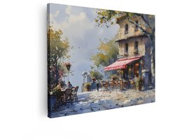 Artaza Canvas Schilderij Schilderachtig Terras van een Frans Café met Mensen Die Genieten van de Sfeer - 80x60 cm - Wanddecoratie Woonkamer - Schilderijen - Muurdecoratie